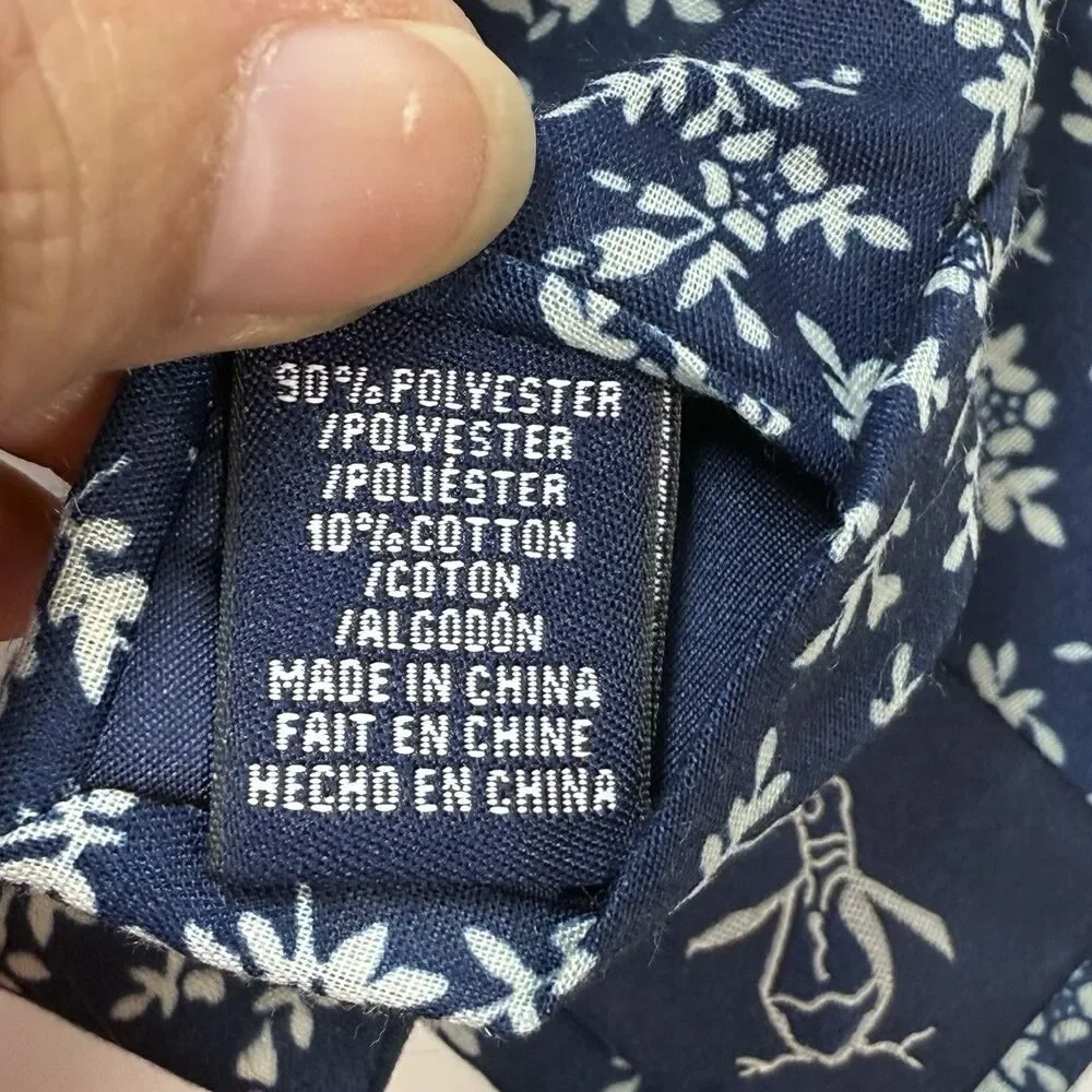 Original Penguin Polyester Cotton Blend Blue White Floral Skinny Neck Tie New